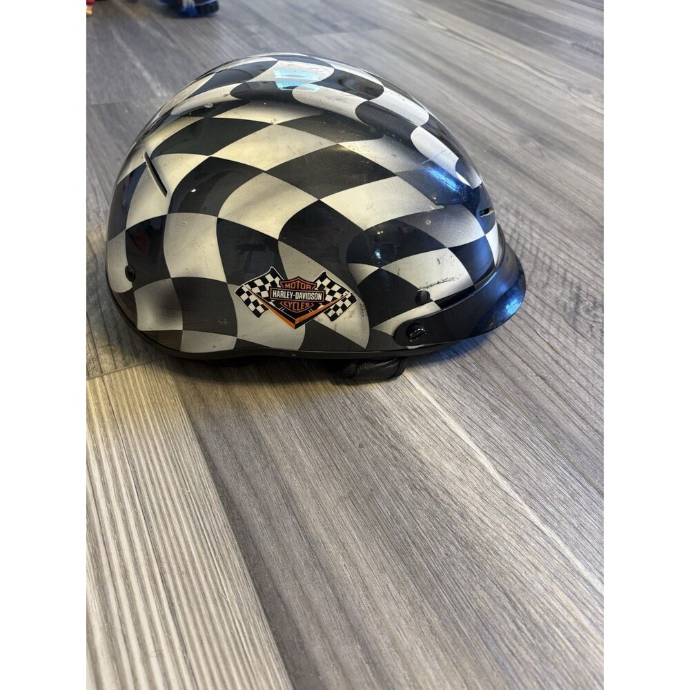 Harley-Davidson Skull Cap Helmet Med Checkered Flag DOT Motorcycle Cruiser